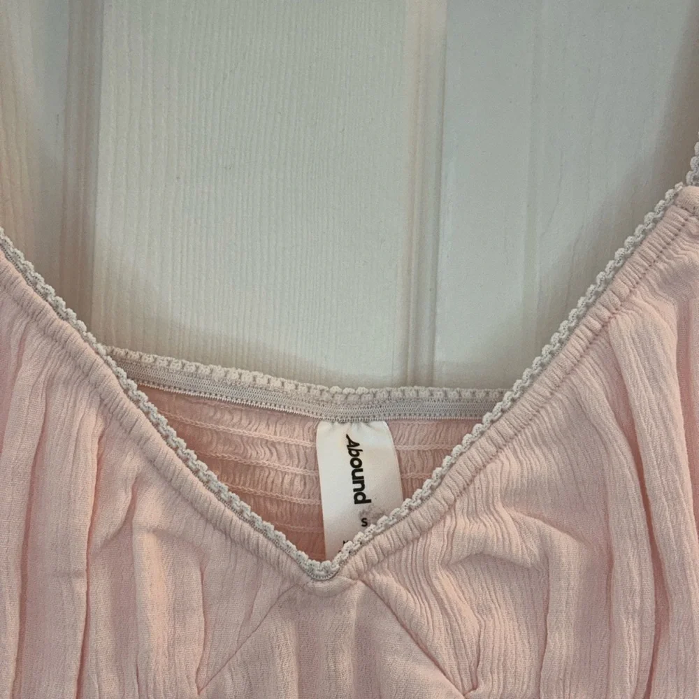 Abound Smocked Cap Sleeve Pink Cottagecore Crop Top Babydoll size Small - Picture 7 of 9